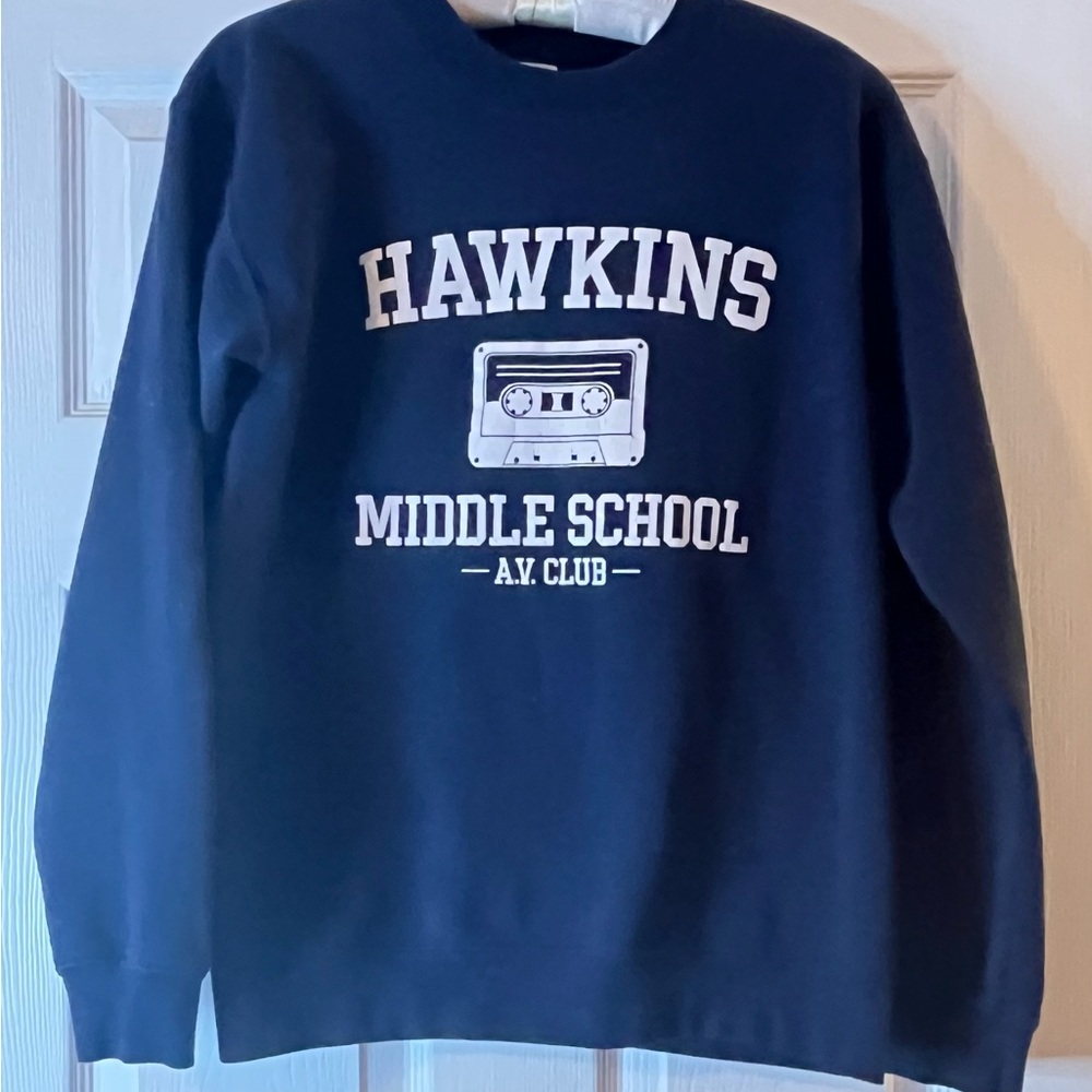 Navy Crewneck Sweatshirt Stranger Things Hawkins Design Size small